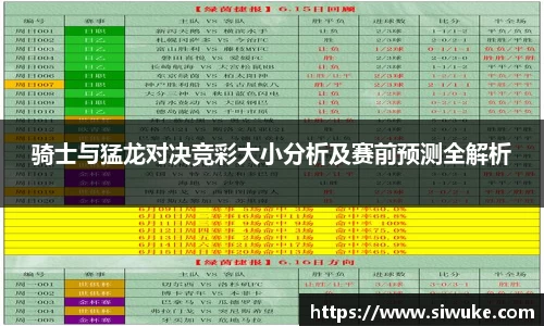 骑士与猛龙对决竞彩大小分析及赛前预测全解析
